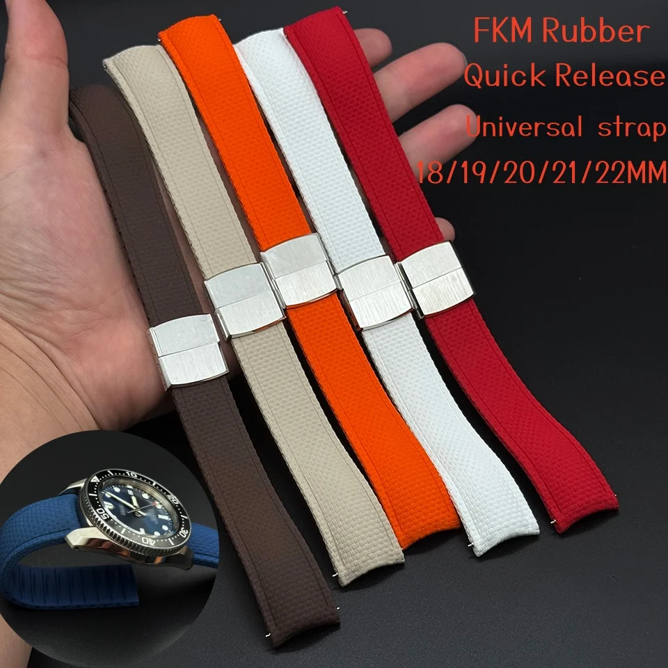 FKM Rubber Watch Strap Nylon Weave Pattern Quick Release Watch Band 18mm 19mm 20mm 21mm 22mm Universal Belt for Seiko Tissot
