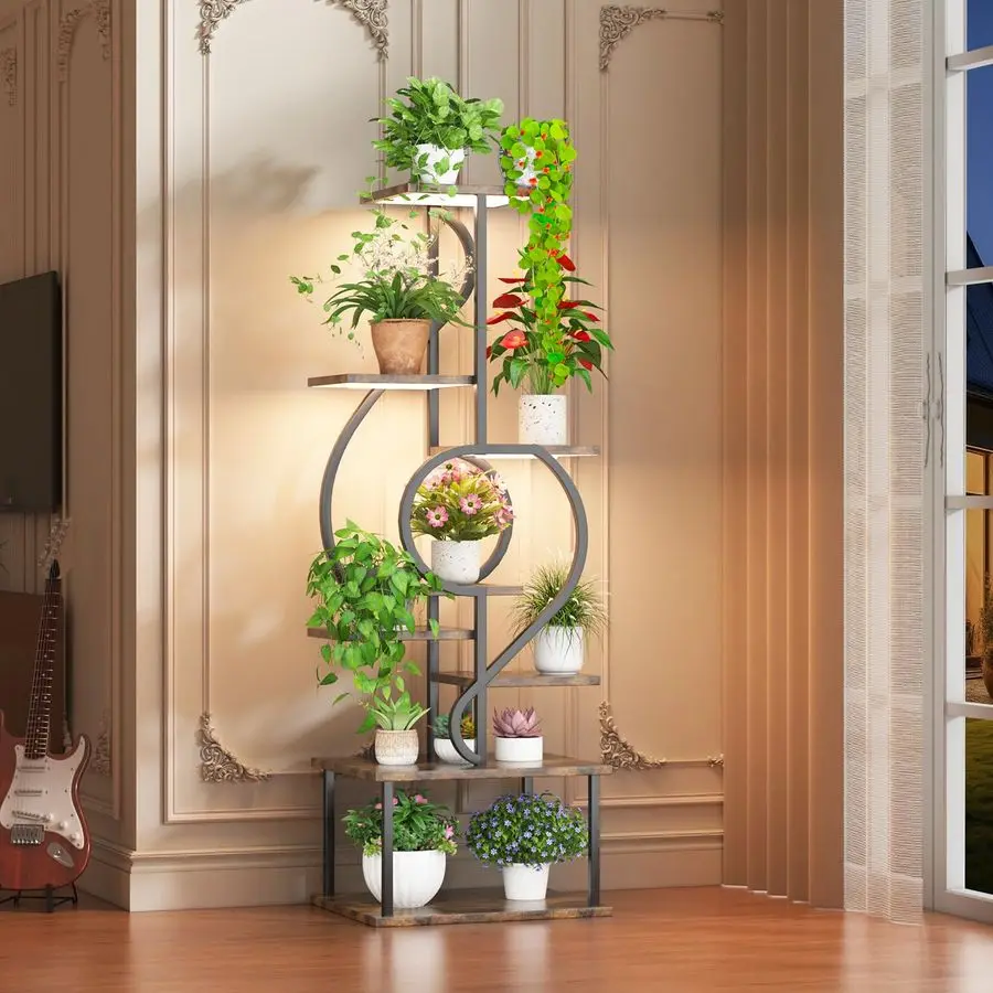 

Plant Stand Indoor with Grow Light,8 Tiered Indoor Plant Stand,58 Tall Plant Flower Shelf,Creative Note Shaped Plant Holder for