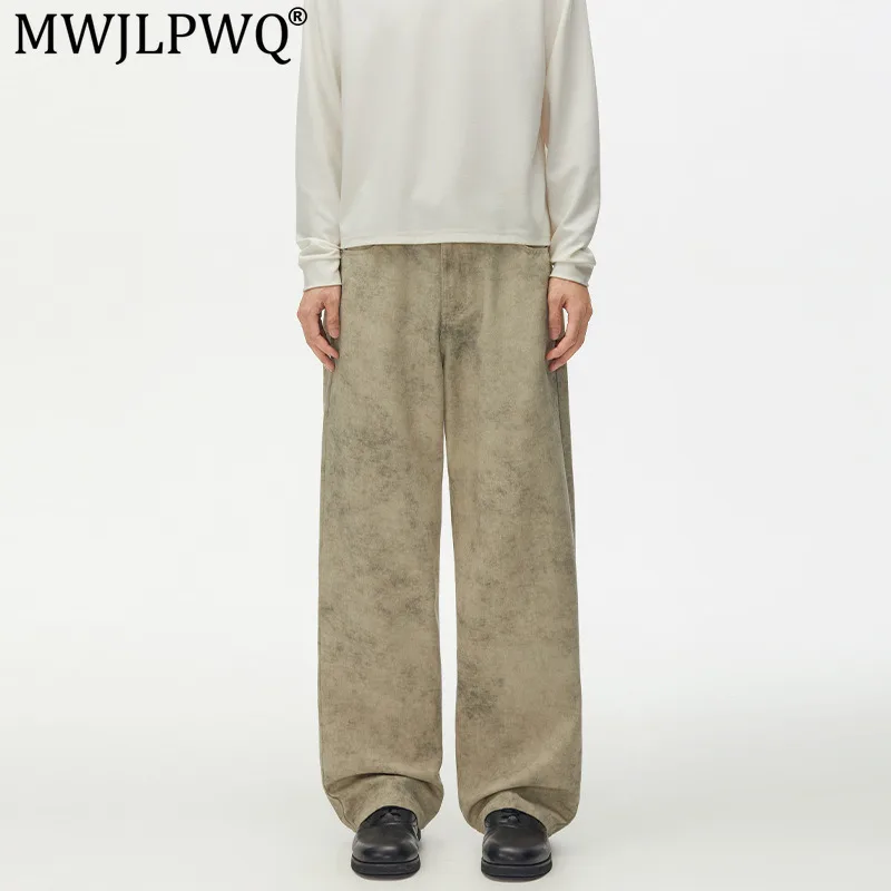 MWJLPWQ Tie-Dye Distressed Casual Straight-Leg Pants Men Punk Retro Street Style Loose Workwear Trousers 2026 Autumn Chic 17547