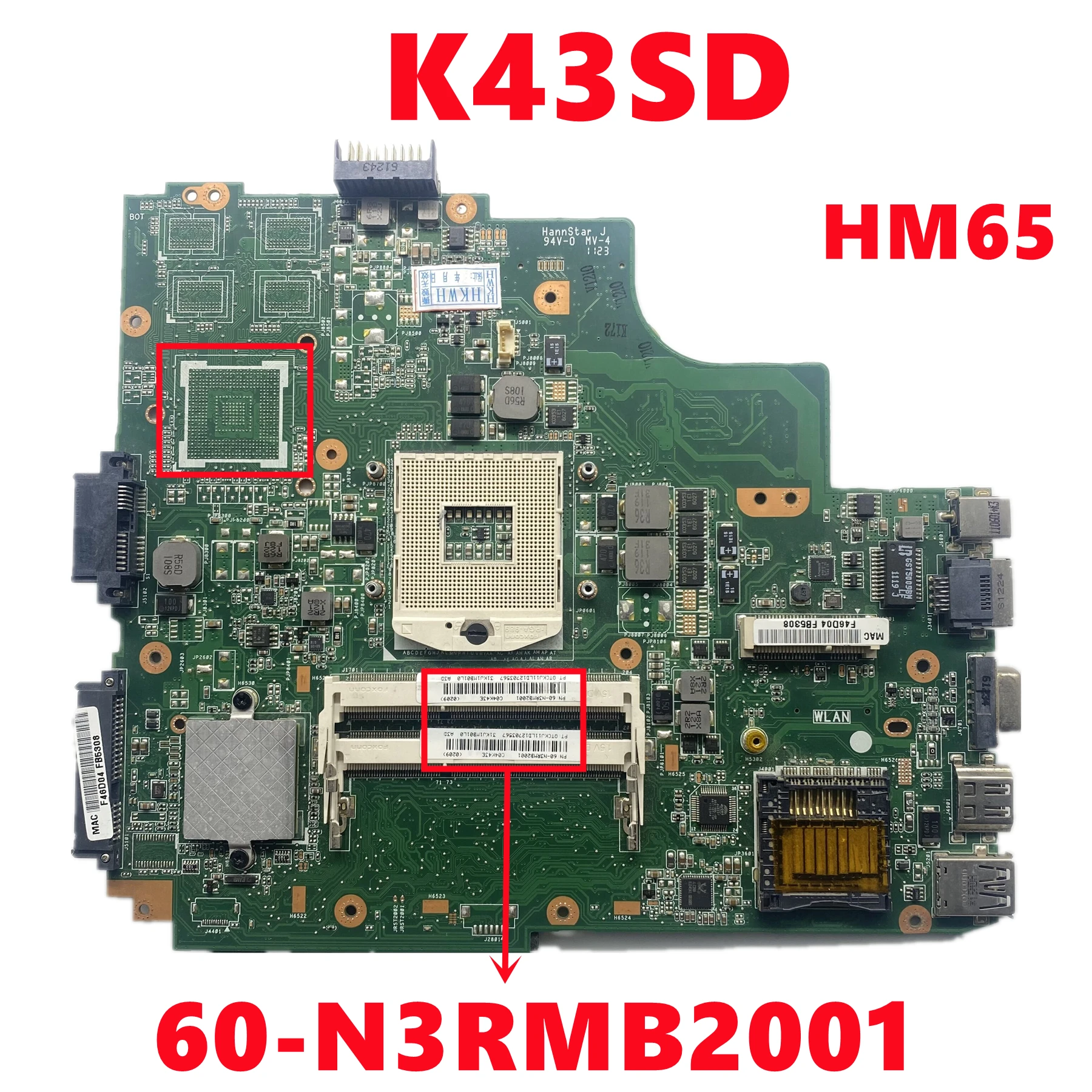 Placa base para ordenador portátil ASUS, 60-N3RMB2001, K43SD, A43S, A43SD, K43E, K43S, K43SD, K43SV, HM65, DDR3, UMA, 100% probado, OK