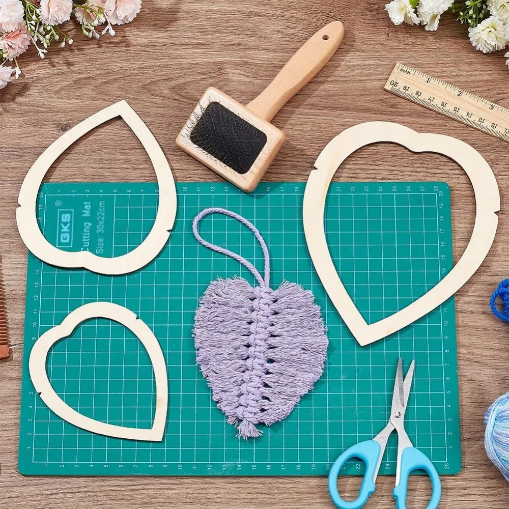 4 قطعة مجموعة لوازم مكرميه قالب أوراق مكرامية خشبية قوالب قطع مكرامية ومشط لصنع مجموعة صنع ريش مكرامية