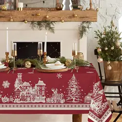 Christmas Tree Elk Santa Snowflake Rectangle Waterproof Tablecloth Wedding Decoration Reusable Tablecloth for Table Xmas Supply