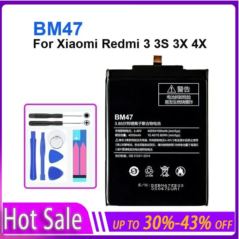 

BM47 Аккумулятор полной емкости 4100 мАч для Xiaomi Redmi 3 3S 3X для Xiao Mi Hongmi Redmi 4x Сменные аккумуляторы Гарантия Трек NO