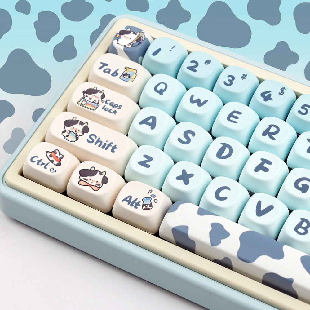 LUCKY-Blue Gradient Cow144Keys/Set PBT Keycaps DYE-SUB MOA Profile DIY Custom KeyCap for MX Switch Game Mechanical Keyboard