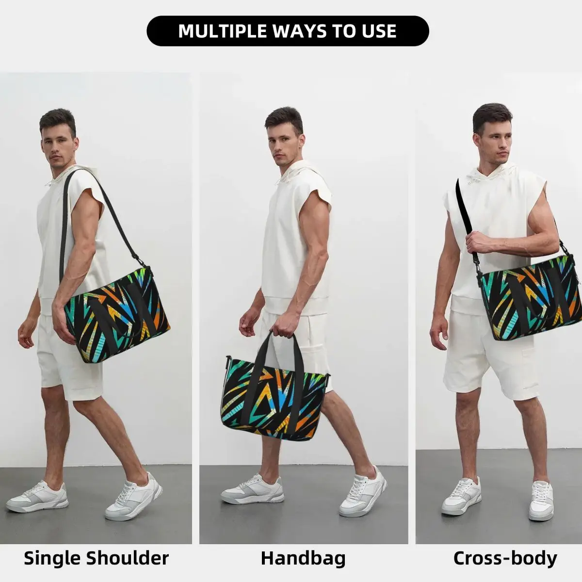 Bright Graffiti Geometric Beach Travel Bag Large Capacity Tote Bags for Gym Yoga Women Shopping Duffle Shoulder Bag