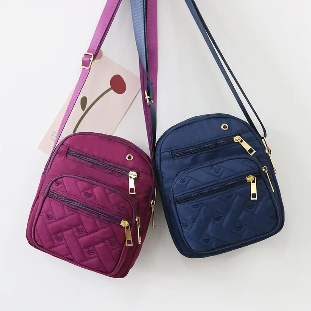 

Vintage Four-layer Zipper Crossbody Bag Five-layer Niche Design Shoulder Bag Nylon Solid Color Small Phone Bag Storage Bag