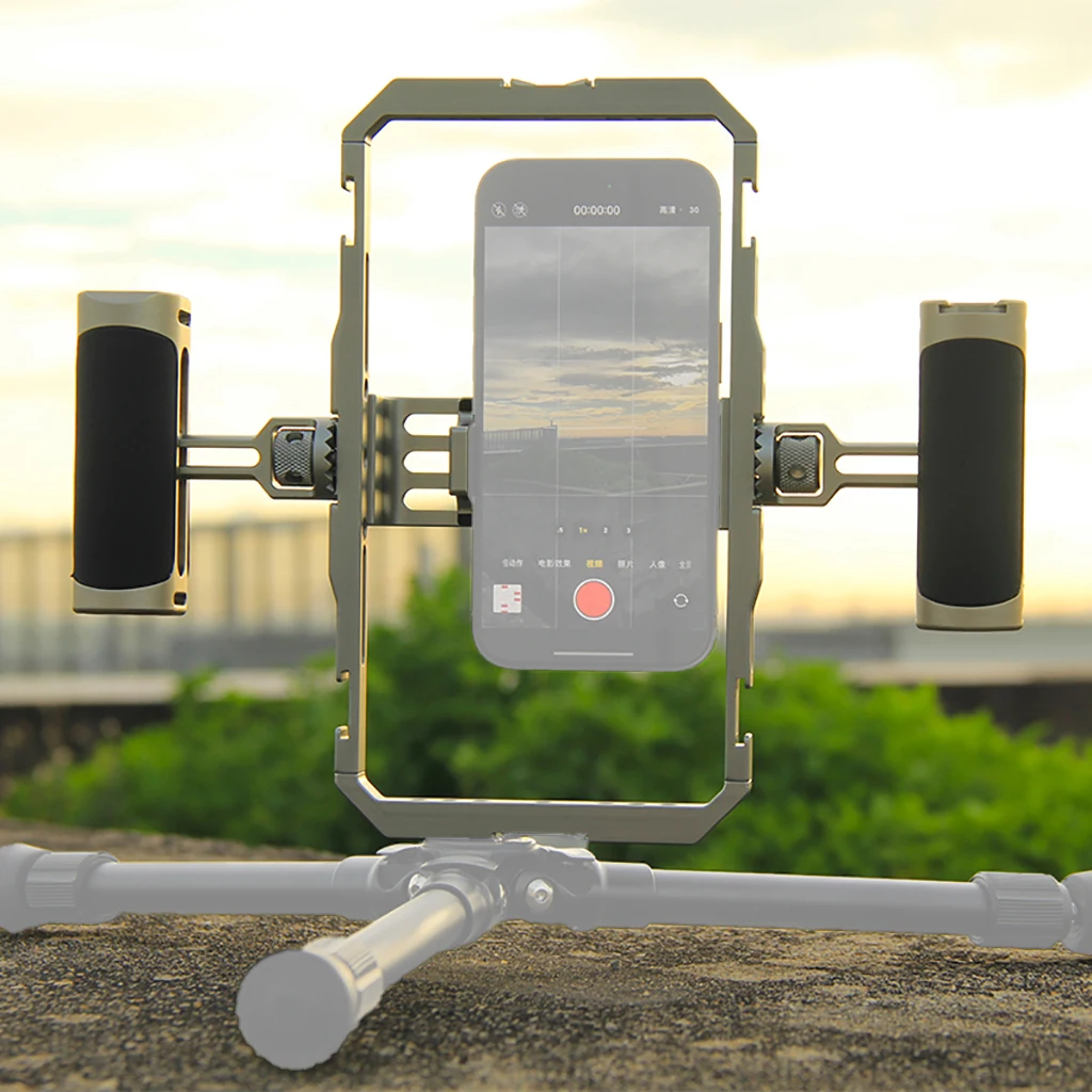 المزدوج مقبض الهاتف الذكي فيديو تلاعب يده قفص الهاتف علبة صنع الأفلام مع الحذاء البارد جبل حامل هاتف للبث المباشر مدونة الفيديو