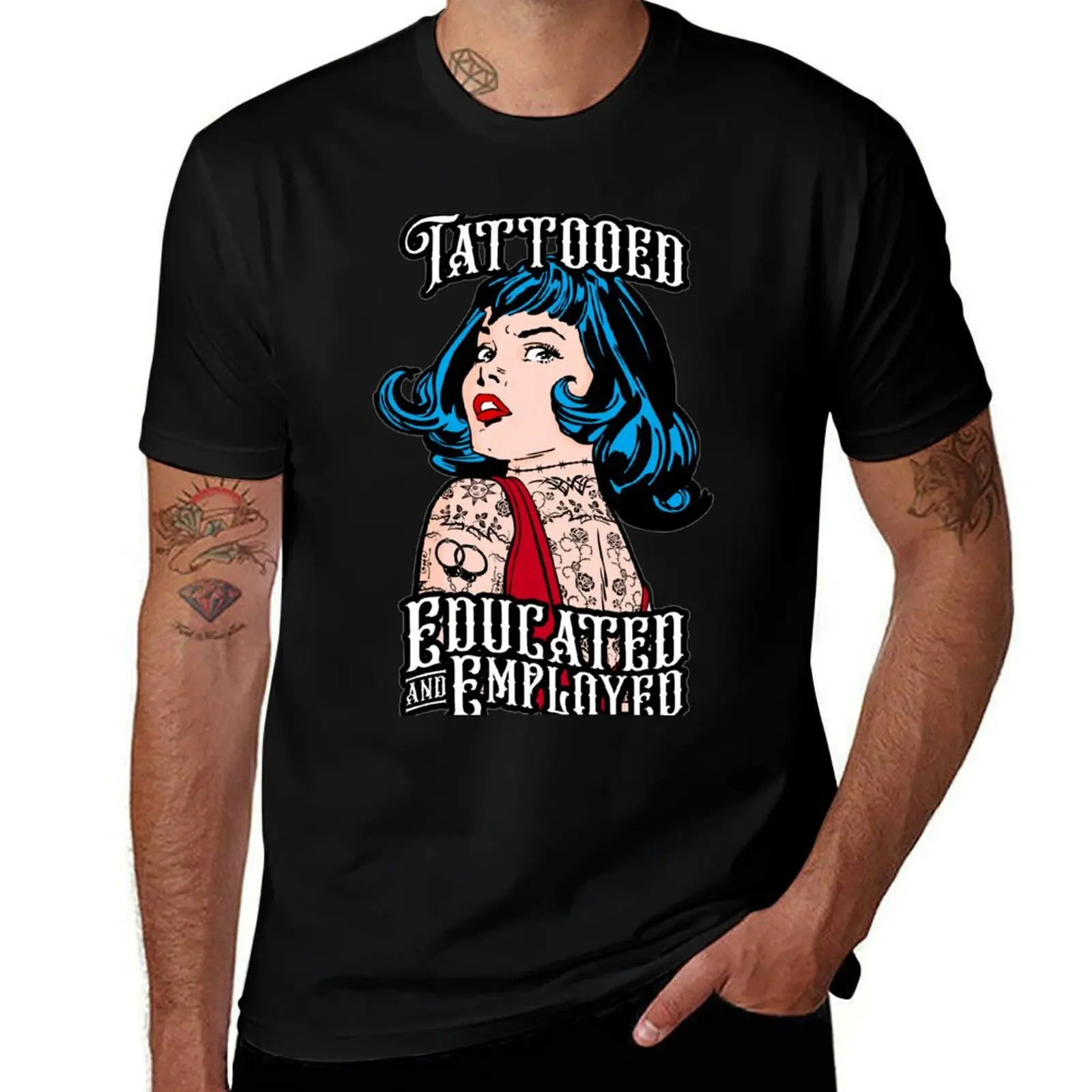 Tattooed Educated And Employed Vintage Tattoo Pop Art Girl T-Shirt Plus Size Outdoor Casual Top T-Shirt