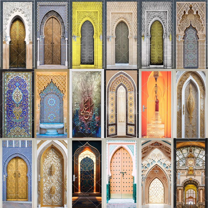 

Middle Eastern Style Simulation Door Sticker 3D Door Murals Peel and Stick Removable Wallpaper Bedroom Living Room Decor Sticker