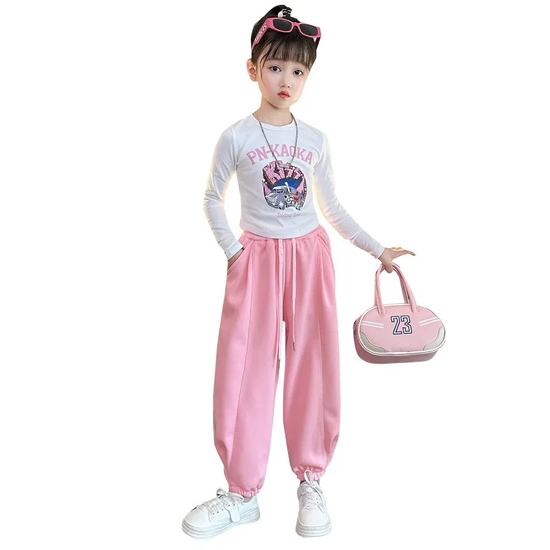 Fashion Spring Summer Girl Clothes Sets Kids Sports Cartoon Print T Shirt +Jogging Pants 2Pcs Suits Teenage Tracksuit Outfits