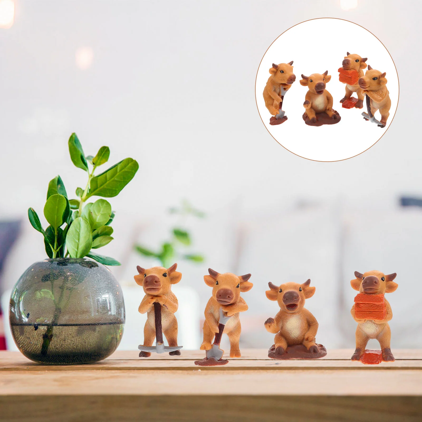 4 Pcs Working Calf Model Cow Figurine Miniature Animals Ornament Toys for Toddlers 1-3 Wild Decor Plastic Craft Cows Child