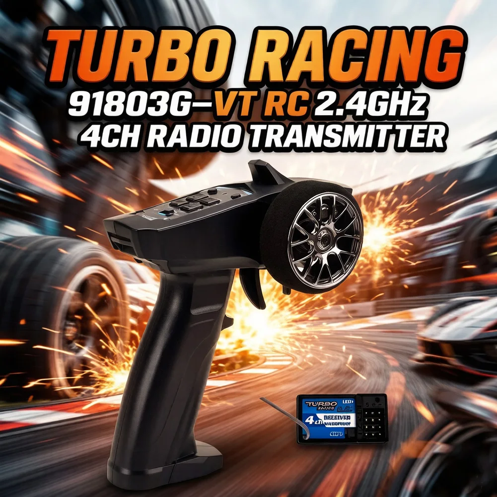 P32 Turbo Racing 91803G-C 2.4G 4CH VT System LCD Display Radio Transmitter Remote Controller with Receiver for RC Car Boat