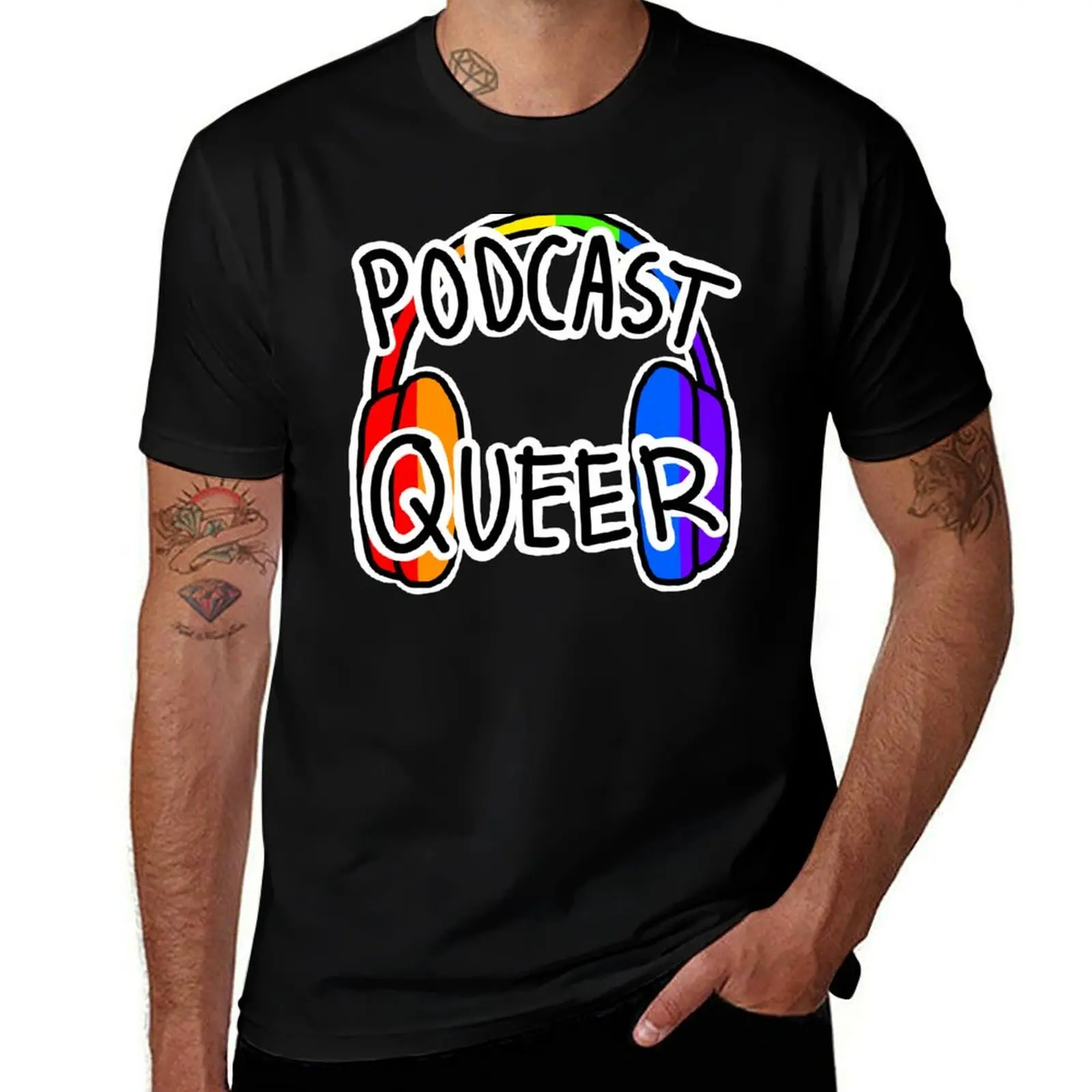 

Футболка Podcast Queer, черная хлопковая футболка, простая мужская упаковка, мужская футболка, хлопковая футболка