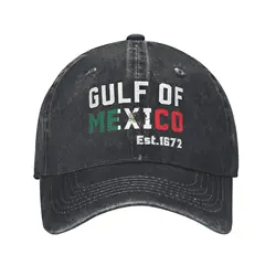 Unisex  Gulf of Mexico Est 1672 Print Hat Classic Distressed Denim Mexican Pride Baseball Cap Adjustable