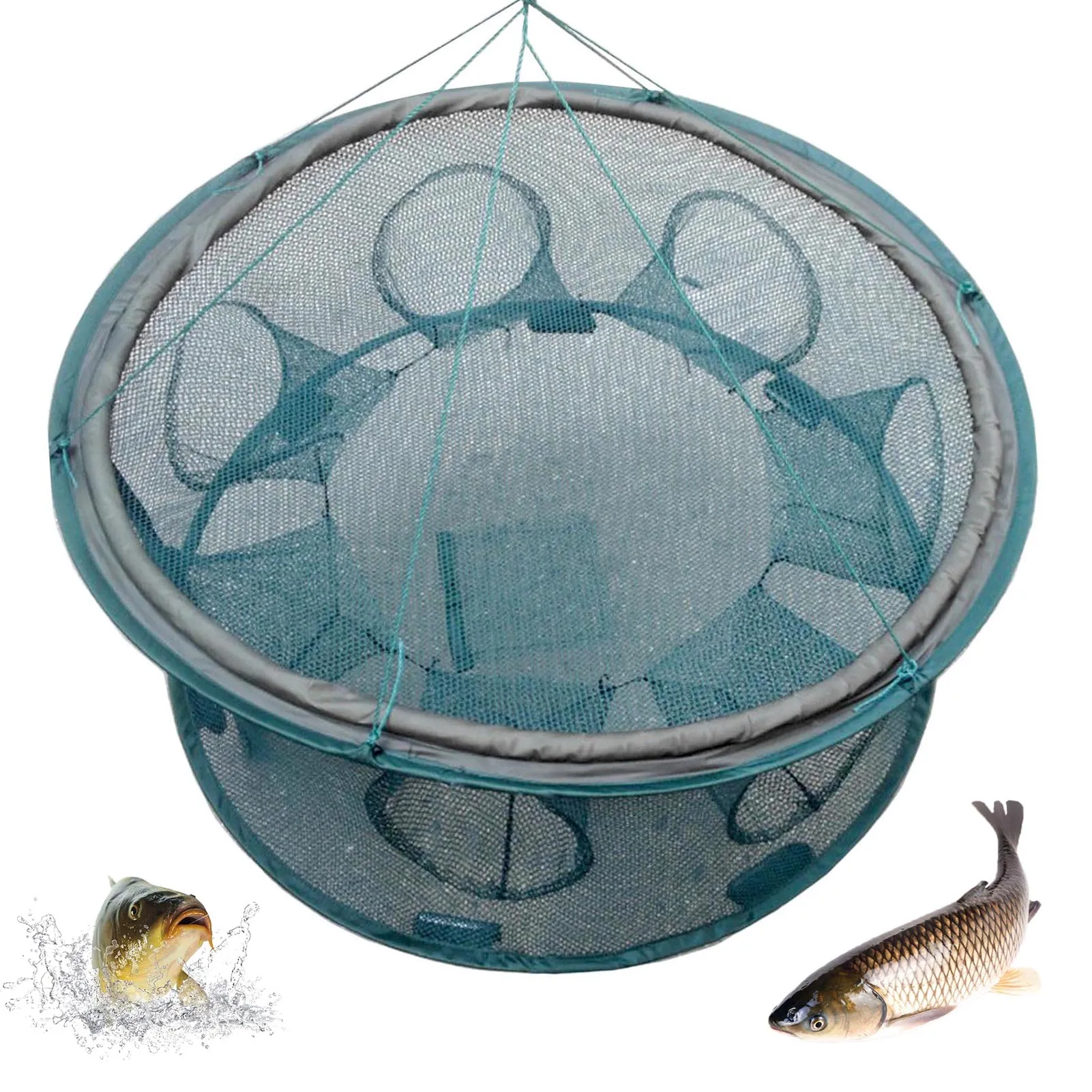 50cm Foldable Fishing Net Large Capacity Portable Shrimp Crab Carp Cage With Feeding Bag Durable Outdoor Round Fishing Mesh