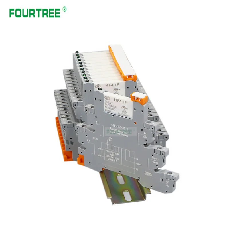 5/10 Sets Slim Relay HF41F 5V 12V 24VDC With Relay Base 41F-1Z-C2-1 LED & Circuit Protection DIN Rail Ulitra-thin Relay Modules