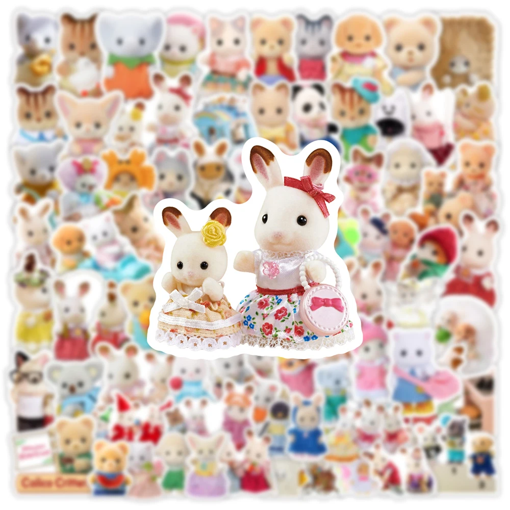 10/30/50/100pcs Cute Cartoon Sylvanian Families Stickers Kawaii Girls Kids Anime Decals Toys DIY Laptop Phone Waterproof Sticker