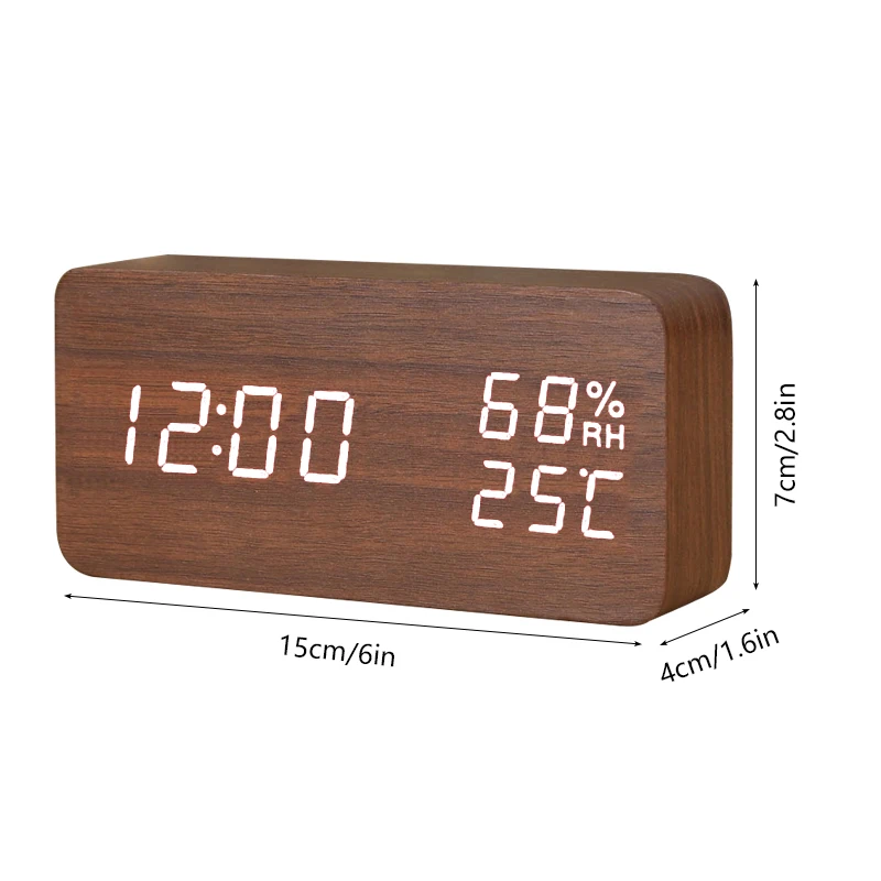 USB/AAA  Clocks LED Wooden Alarm Clock Watch Table Voice Control Digital Wood Despertador Electronic Desktop Table Decor 2022