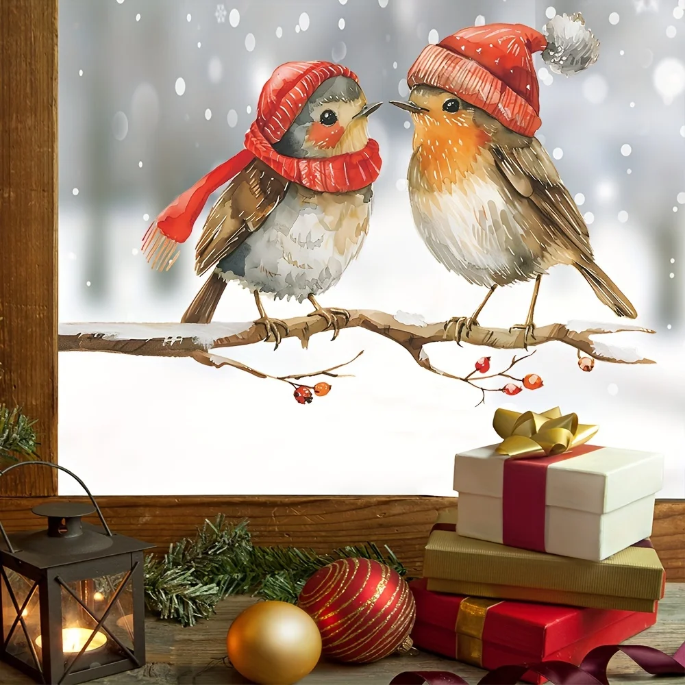 1pc Weihnachten Vögel Fenster Aufkleber Selbst-klebe Berry Zweige Glas Vinyl Aufkleber Dekorative Festliche Hause Dekoration Wasserdicht