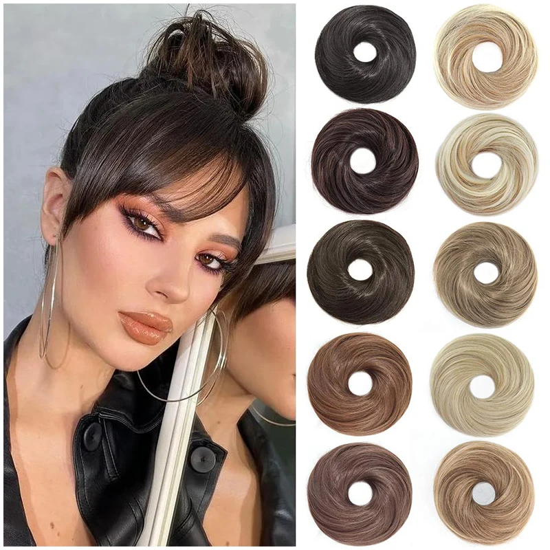 Short Ponytail Bun Hair Extensions Tousled Updo Bun Hairpieces With Elastic Rubber Band Hair Accessories