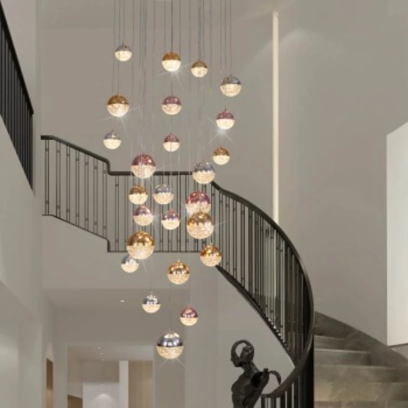 

Duplex modern simple villa loft apartment loft living room large chandelier rotating staircase minimalist long chandelier