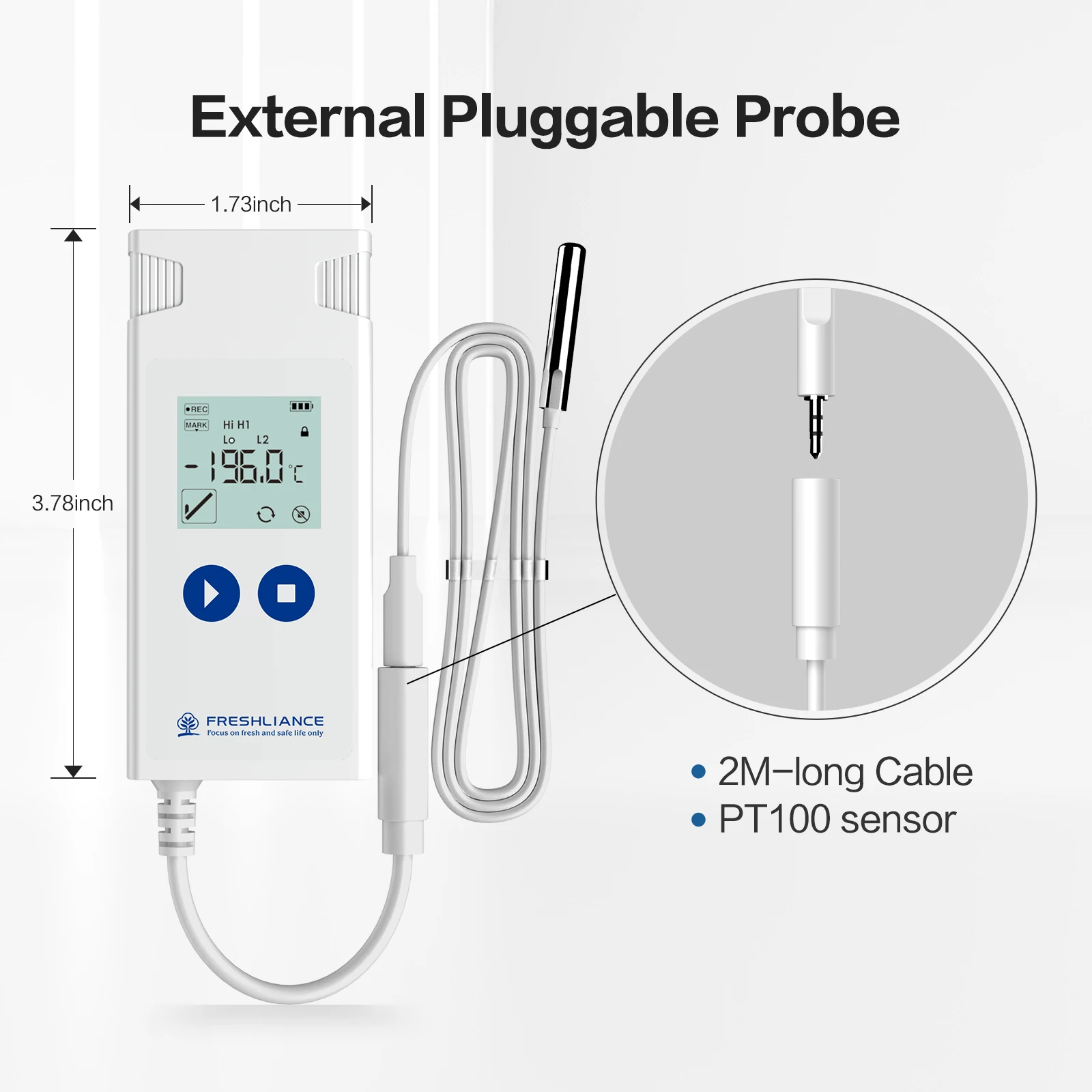 Atlas Log-200 Sensor de temperatura externa de alta precisão USB Registrador de dados de temperatura ultra baixa