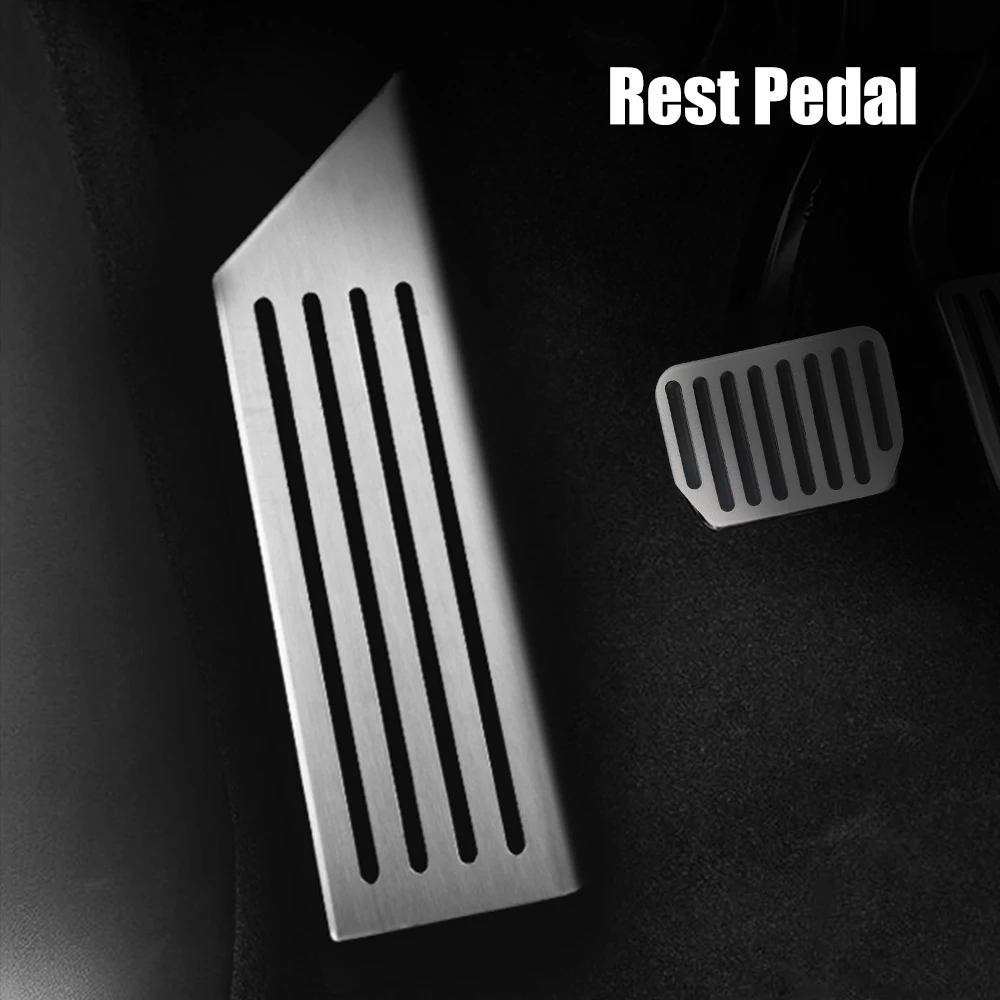 Rest Brake Pedals With Rubber Pads Cover Aluminum Alloy Foot Pedal Car Accessories For Tesla Model 3 Y Auto Interior Parts
