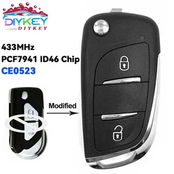 DIYKEY aggiornato Flip Key PCF7941 ID46 Chip 433MHz FSK per Citroen C3 DS3 2009-2017 modello: CE0523 2 pulsanti telecomando Uncut HU83