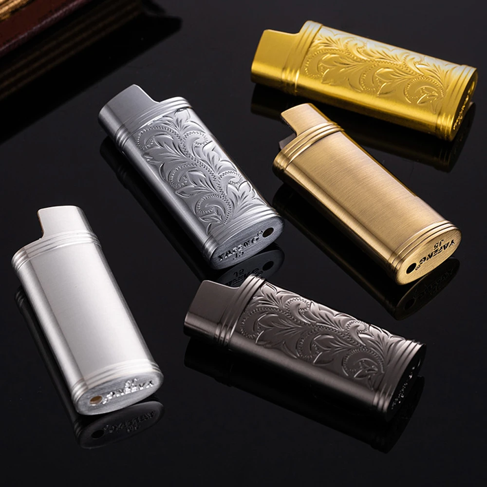 Retro Metal Lighter Case Cover Holder For Bic Mini Size J5 Lighter Metal Armor Disposable Gas Lighters Sleeve Cover Holder