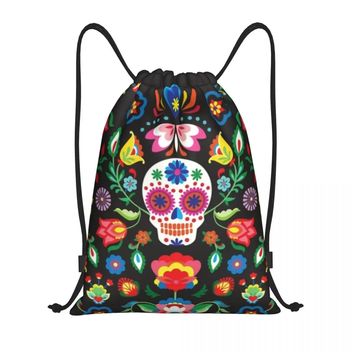 Day Of The Dead Sugar Skulls Drawstring Backpack Sports Gym Bag for Women Men La Calavera Catrina Training Sackpack