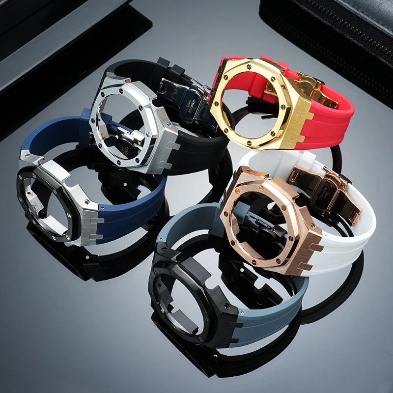 GA2100 Mod kit For G-SHOCK Casioak GA-2100 2110 GAB2100 Metal Bezel steel Case & FKM Fluorine Rubber Strap Modificed Accessories