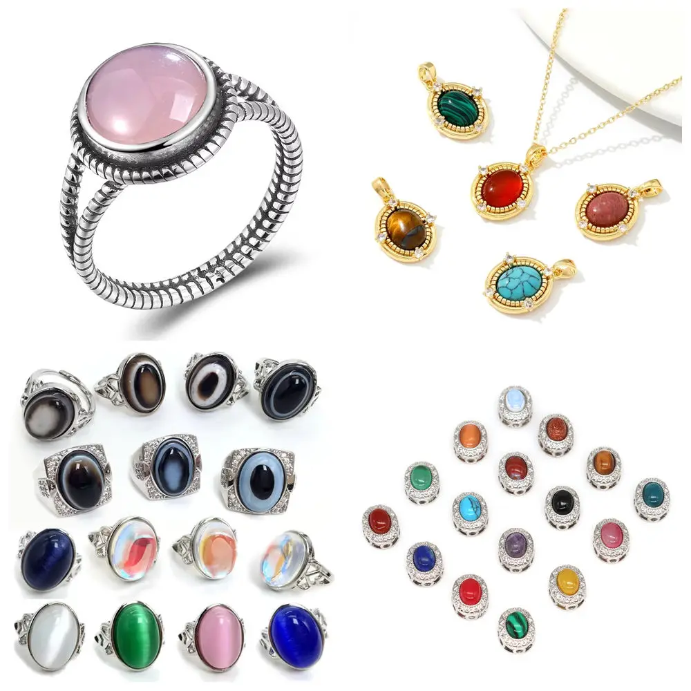 หินควอตซ์ธรรมชาติ 5 ชิ้น/ล็อต รูปทรงวงรีแบบคาโบชอง หินกึ่งมีค่า ไม่มีรูเจาะ สำหรับงานฝีมือ ขนาด 13x18 มม. หลายขนาด ขายส่ง