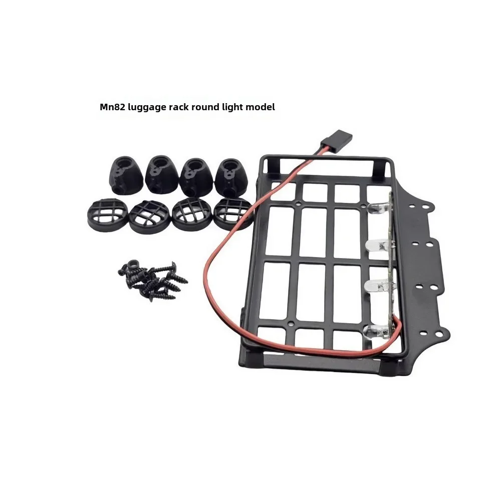 MN82 LC79 Porta-bagagens de metal Rack de teto com luz LED 1/12 RC Car Upgrade Parts Acessórios