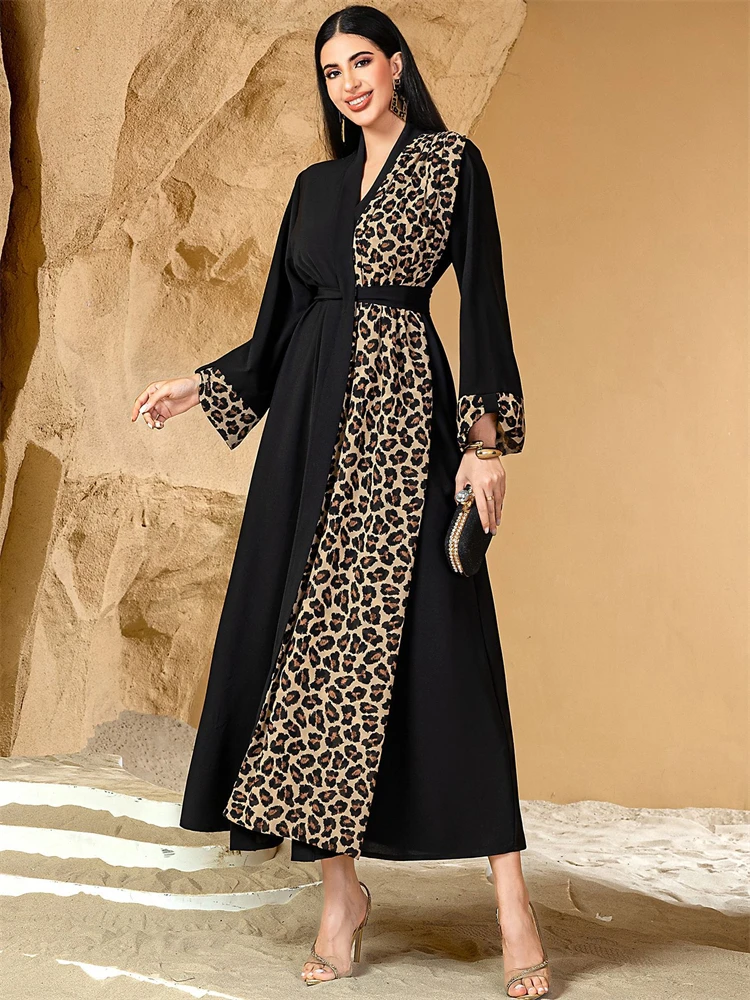 Ramadan Eid Nero Aperto Kimono Abaya Dubai Lusso 2025 Abito caftano musulmano Abaya Per le donne Islam Abbigliamento Robe Femme Musulmane