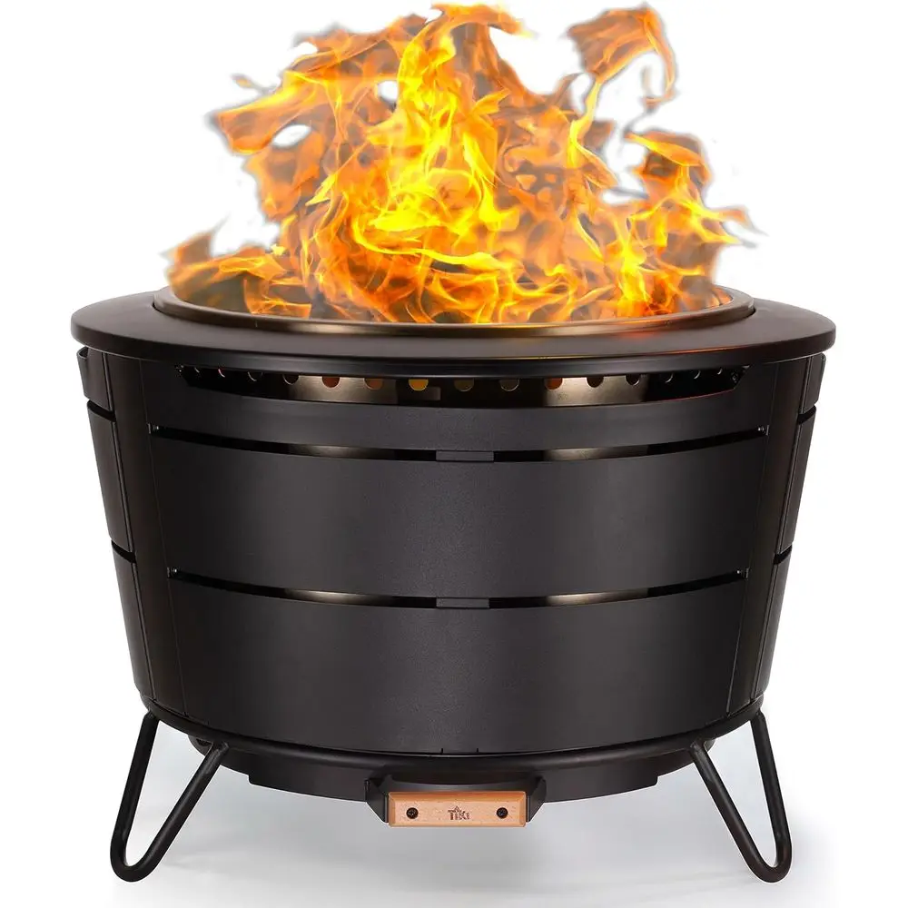 

Большая яма для выжигания древесины на открытом воздухе 27,5 со съемной формой для золы, устойчивым к атмосферным воздействиям крышкой и современным черным дизайном для патио и ба