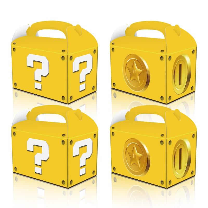 

12Pcs Large Yellow Question Mark Candy Box With Handle Wedding Favor Gift Box Fold Bread Packaging Bag Birthday Party Decoration