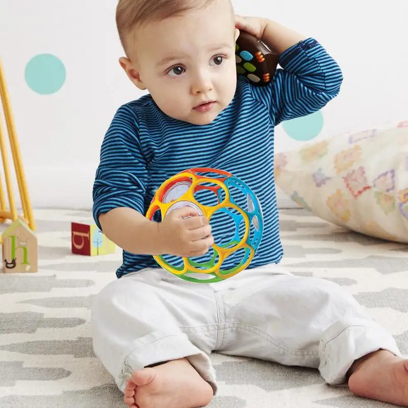 Toddler's Rattles Ball Hole Design Educational Grasping Ball Soft Rubber Rattle With Bell Sensory Toy For The Visual Sensitive