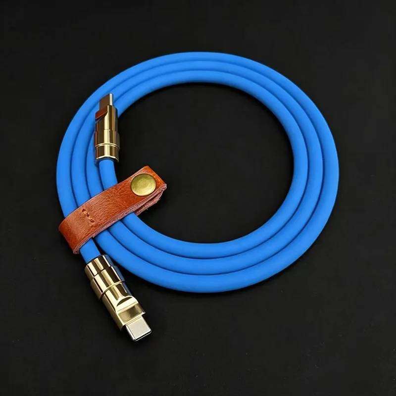 Custom Gold Armor Type C to Type C Cable 240W Max Power 6mm Thick Super Flexible Silicone Charging Metal Fast Charging Cable