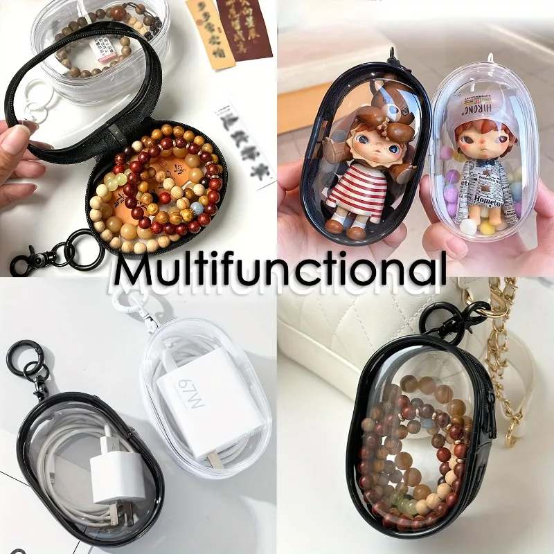 Portable Mini Clear Zipper Storage Bag - Space-Saving Organizer for Earphones & Chargers, Versatile with Handy Keychain Loop