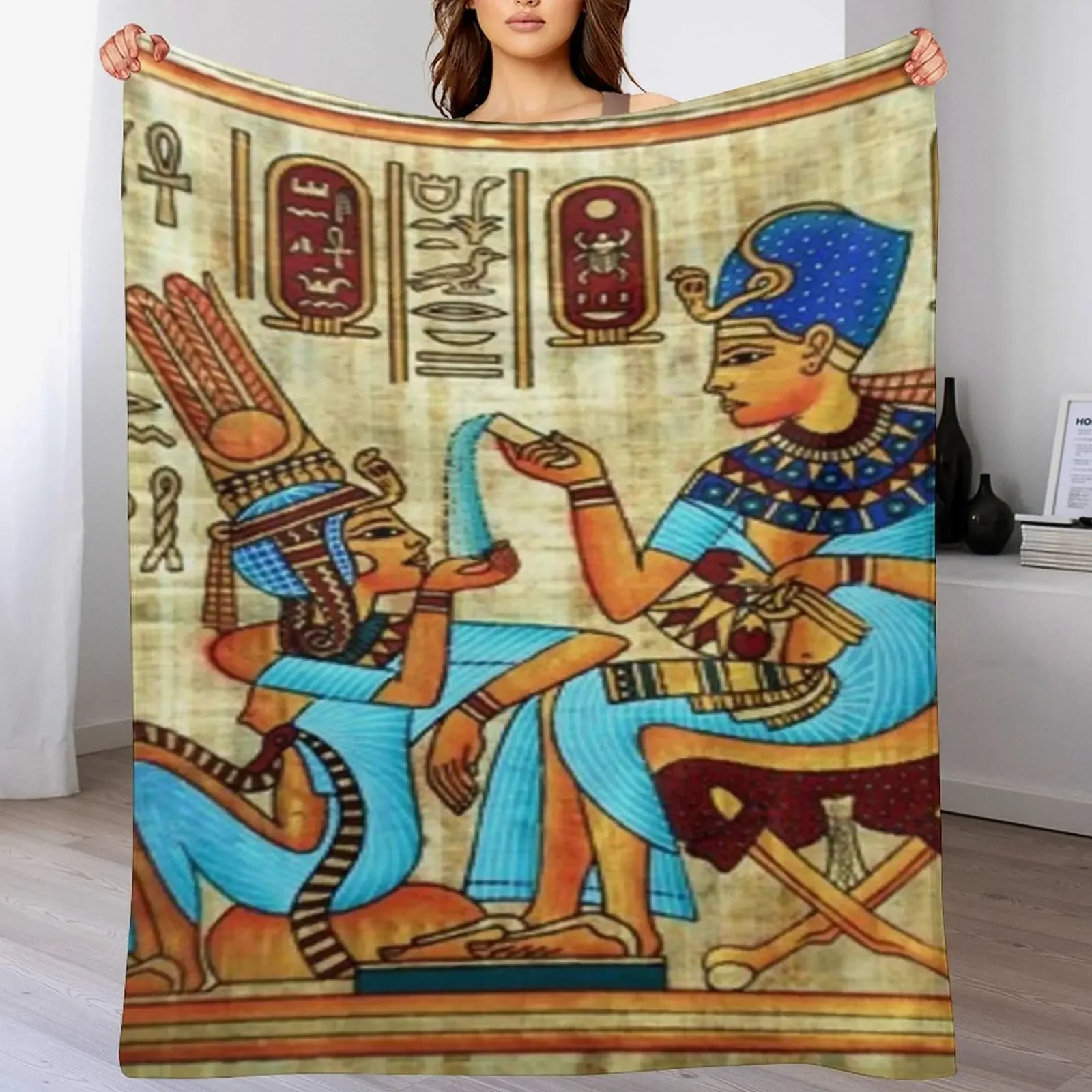 

King Tut Perfuming His Wife Throw Blanket Durable Warm Blanket for Daily Home Use