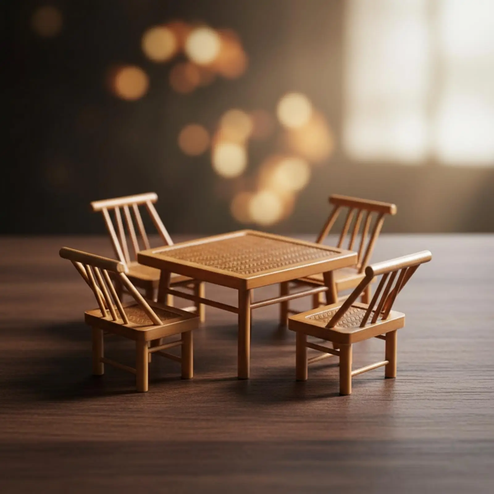 Handwoven Bamboo Table Chair Miniature Set for Cozy Home Decor Props and Artistic Tabletop Scene