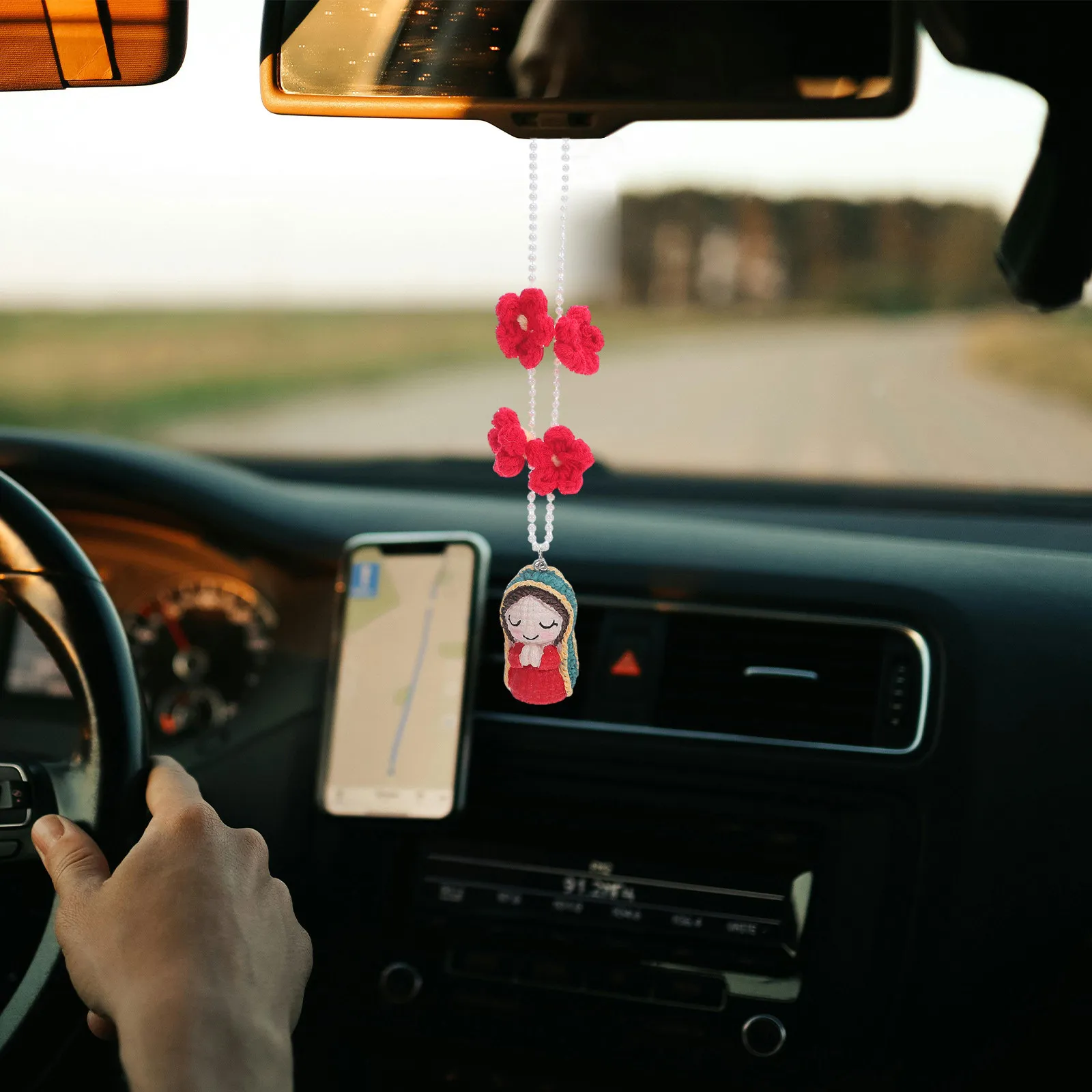 Virgin Mary Rearview Mirror Pendant Car Hanging Accessory Resin Car Decor for Women Spiritual Interior Aesthetic Automotive