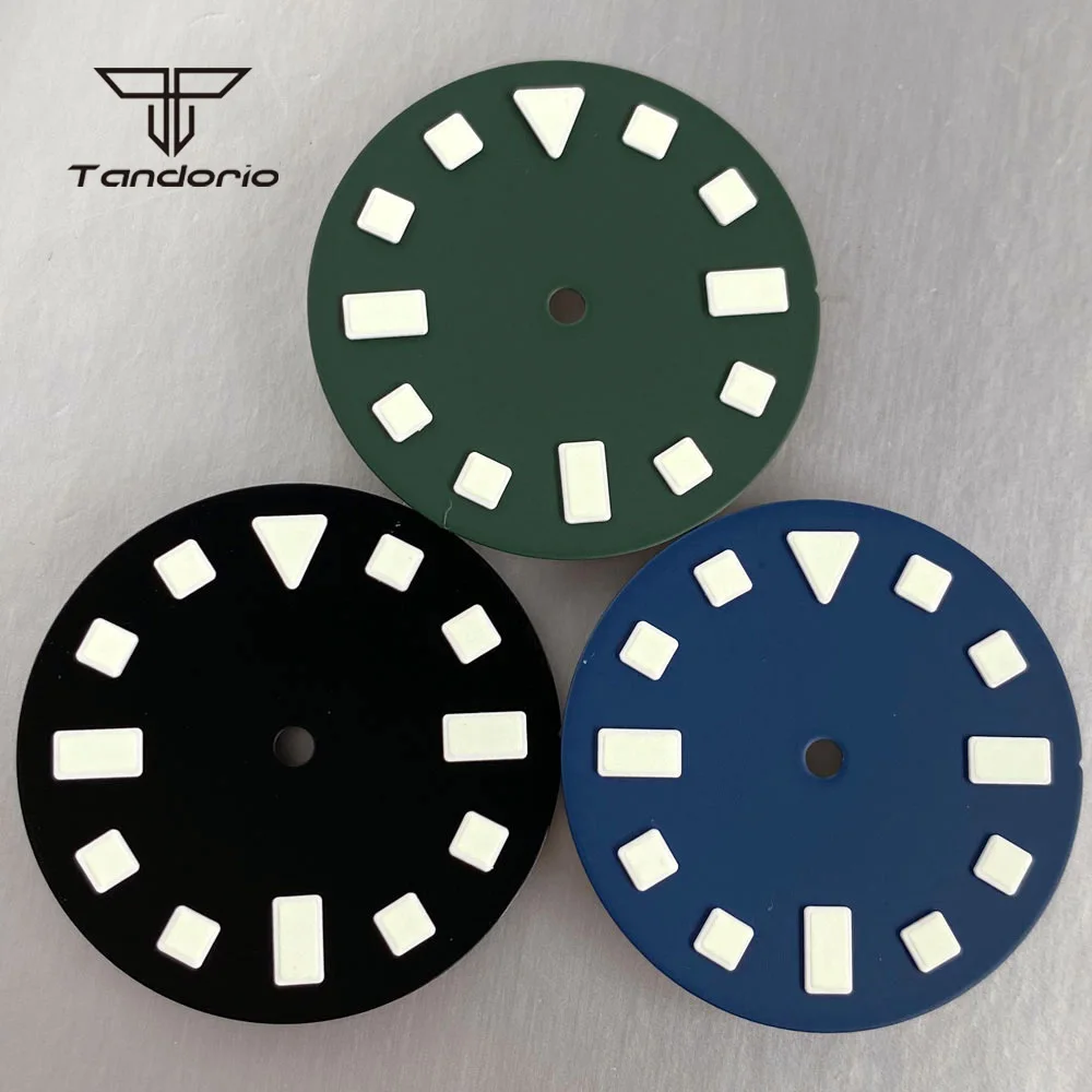 tandorio Blau/Schwarz/Grün 29mm Zifferblatt Mattes Zifferblatt Grün Leuchtende Fit NH35 NH36 NH38 Miyota8215 821A ETA2824 PT5000 Armbanduhr Teile