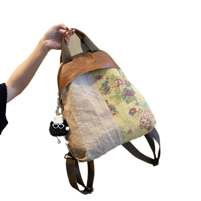 2025 New Women Backpack Cotton Linen Vintage Print Lightweight Female Backpack Original Design Mochilas Para Mujer