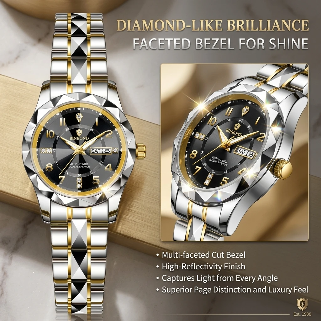 1 Piece Color Block Metal Strap Watch with Simple and Elegant Dial, Date and Week Display, Daily Commute, Versatile