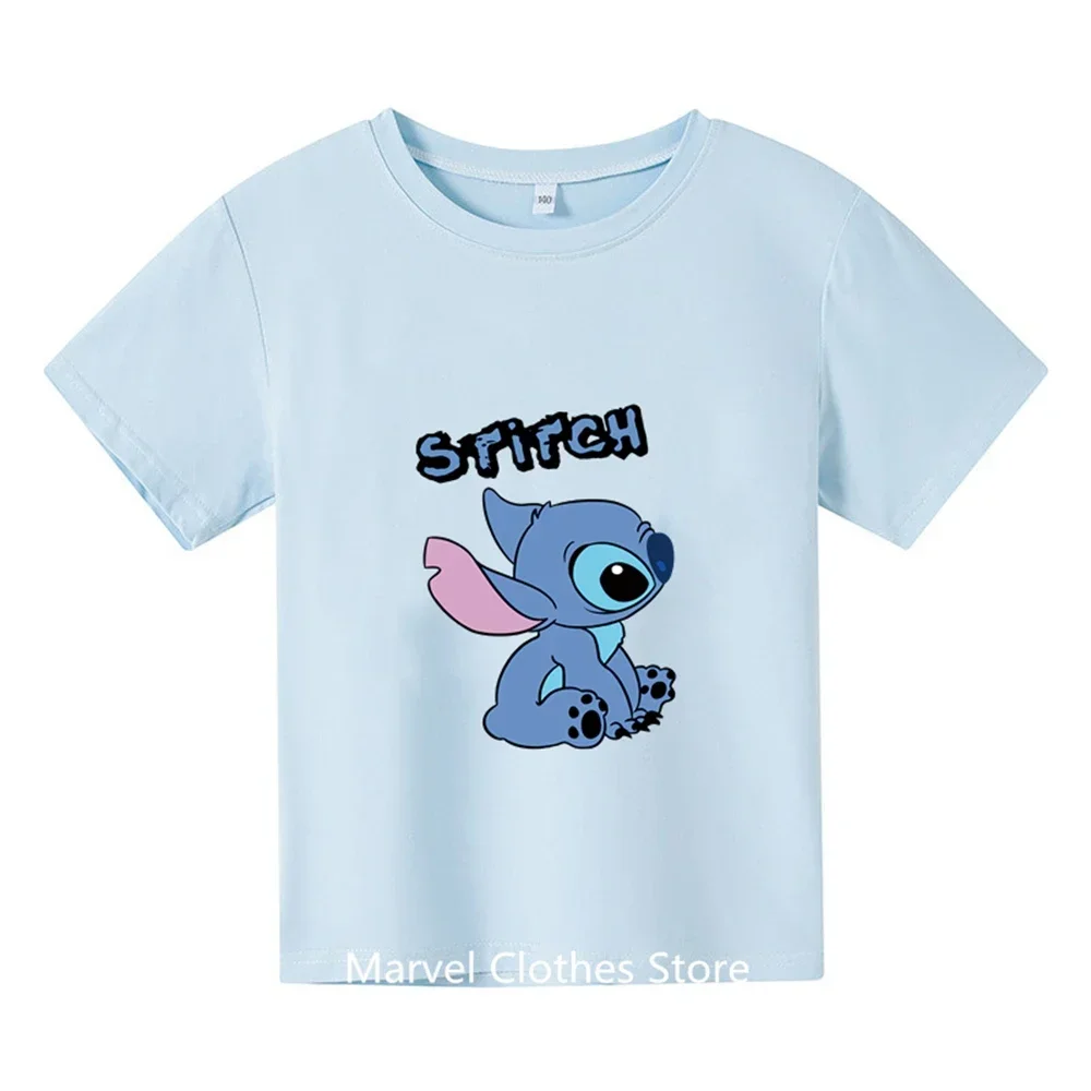 Lilo Stitch Anime Summer Multiple Fashion Children's T-shirts Round Neck Casual Short Sleeve Print Pattern