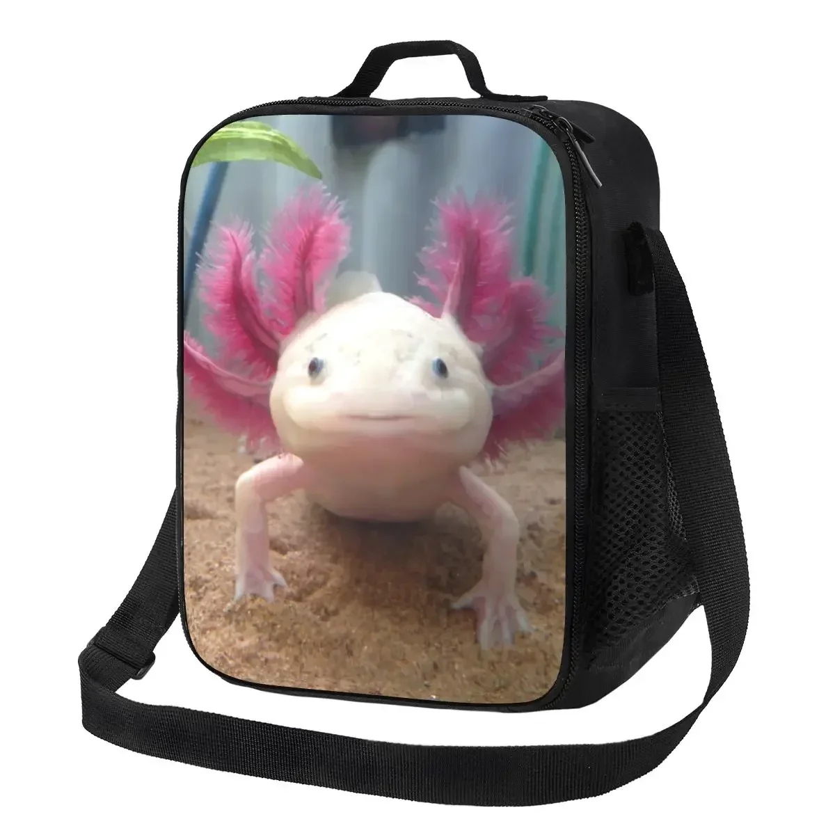 Smiling Leucistic Axolotl Insulated Lunch Bags Women Salamander Animal Portable Thermal Cooler Food Bento Box Work School Travel