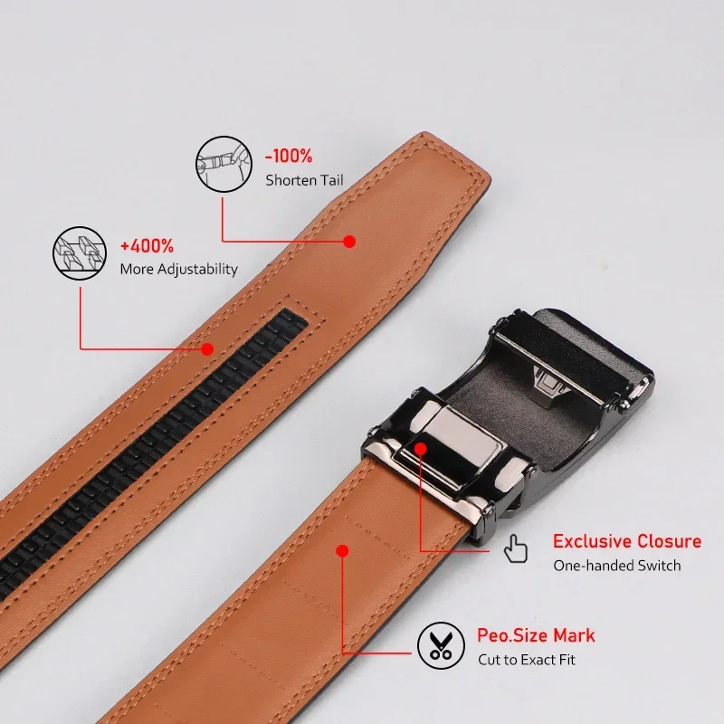 حزام جلد البقر الطبيعي بإبزيم تلقائي للرجال، حزام سراويل أنيق للترفيه، حزام خصر للرجال، مع صندوق هدايا #6