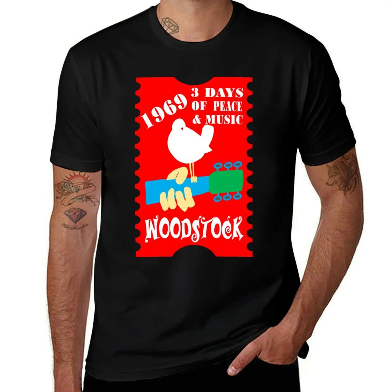 Woodstock 3 days of Peace & Music 1969 Red Retro Vintage Ticket T-Shirt cotton t shirt man T-Shirt
