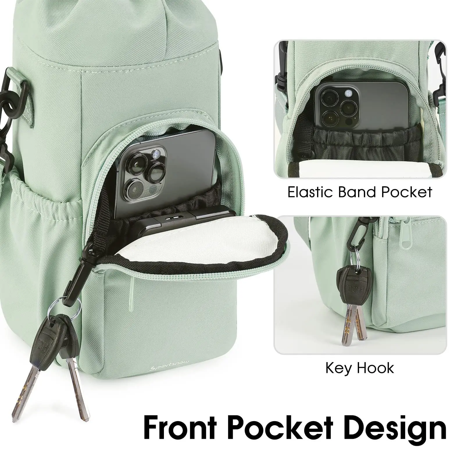 Water Bottle Carrier Bag Bottle Pouch Holder Adjustable Shoulder Hand Strap 2 Pocket Sling Neoprene Sleeve Sports Water Bottle